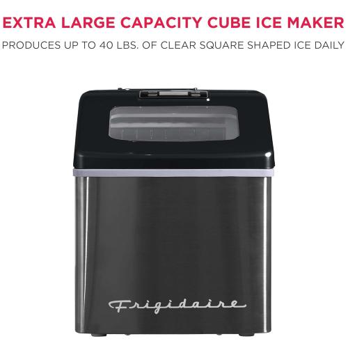 Frigidaire Ice Maker EFIC452, Countertop Stainless Steel Ice Maker with Transparent Window, Clear Ice Cube Maker with 40 lbs. Capacity, Ice Maker Machine – 14.8 D x 11 W x 14.1 H (Black)
