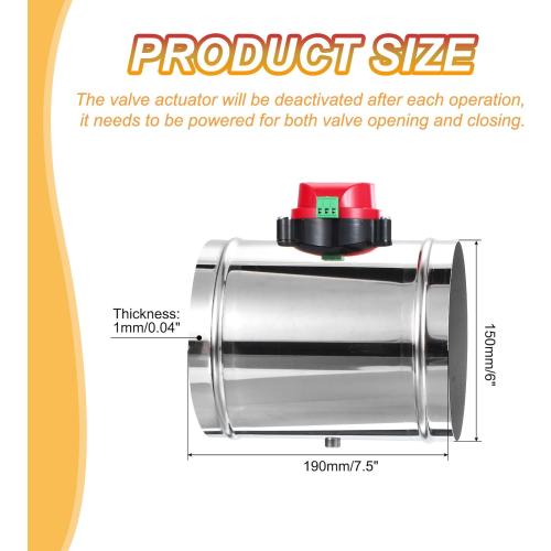 PATIKIL 6 Duct Damper, Stainless Steel Motorized Adjustable HVAC Volume Dampers Airflow Backdraft Damper Control for HVAC Air Balancing System, AC 24V