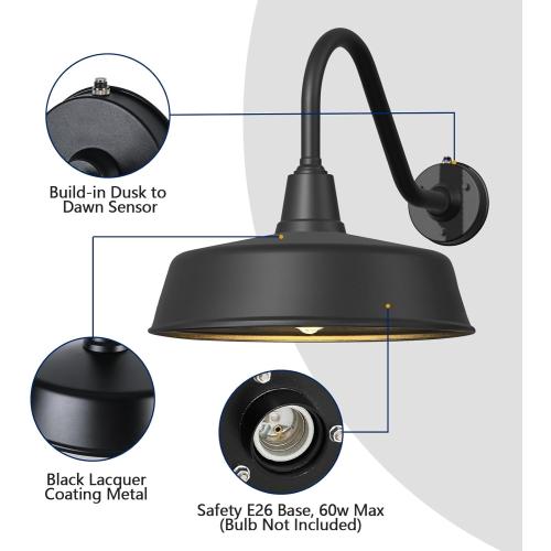 21 Large Outdoor Gooseneck Barn Lights Dusk to Dawn - Classic Farmhouse Light Fixtures with Extended Arms for Garage, Front Door, Porch Lights 2-Pack.