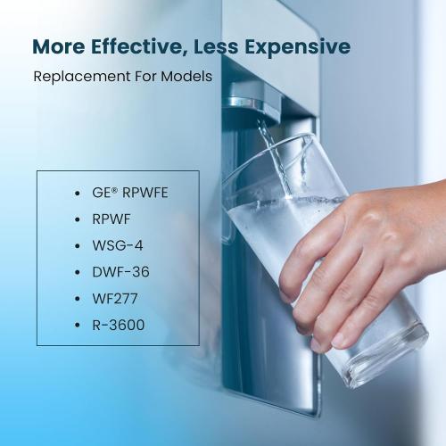 Crystala Filters Replacement for GE® RPWFE, RPWF (with CHIP) Refrigerator Water Filter, Compatible with WSG-4, WF277, GFE28GMKES, PFE28KBLTS, GYE22HMKES, DFE28JSKSS, GFE28GYNFS, GFD28GYNFS, 2 Pack