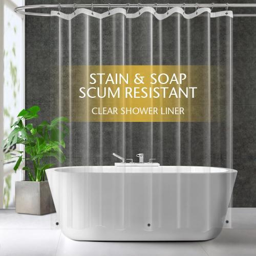 Clear PEVA Plastic Shower Curtain Liner Premium Light Weight 72 x 72 Transparent Bathroom Shower Showroom Curtain Liner with Rustproof Metal Gromments and Weighted Magnet