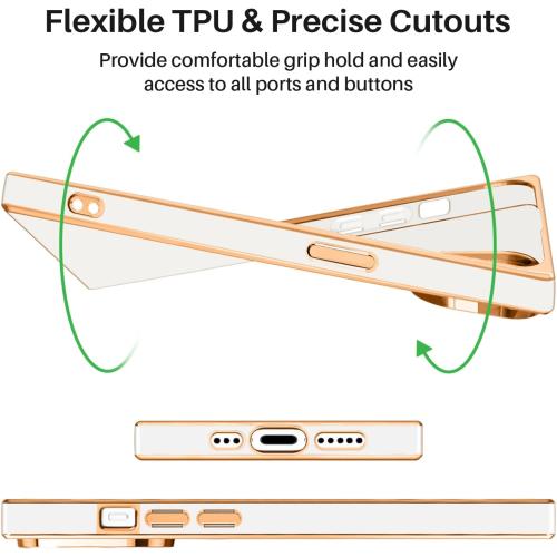 Designed for iPhone 15 Pro Case Rectangle, Works with Magnetic Wireless Charging, Full Lens Protection, Flexible TPU Electroplated Edge for Women Men Phone Case for iPhone 15 Pro White