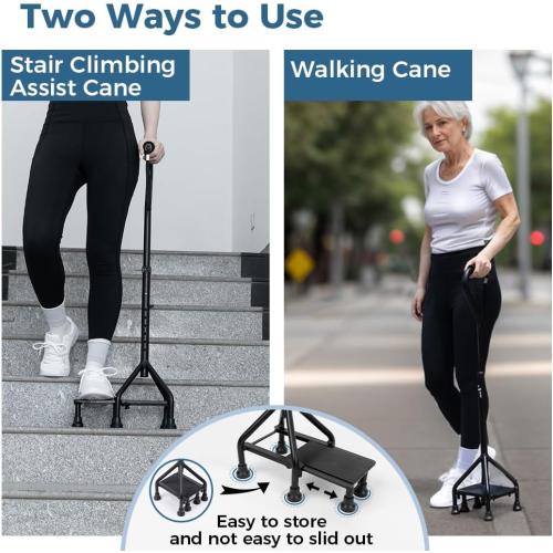 MMingo Adjustable Stair Climbing Assist Cane for Seniors, Step Stair Walking Aid, Stability Walking Sticks and Mobility on Stairs, Walk Up and Down Stairs Assist Devices, Non-Slip Stair Assist Aid