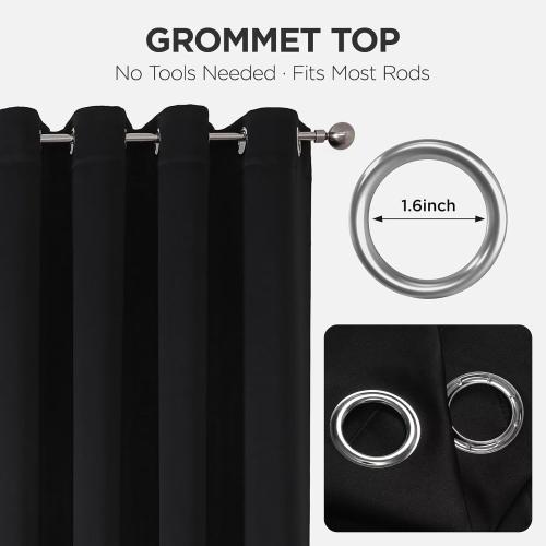 Joydeco Blackout Curtains for Bedroom 95 Inch, Black Curtains with Grommets, Noise Reducing Energy Saving Wrinkle-Free Thermal Insulated & Room Darkening Drapes for Living Room, 2 Panels