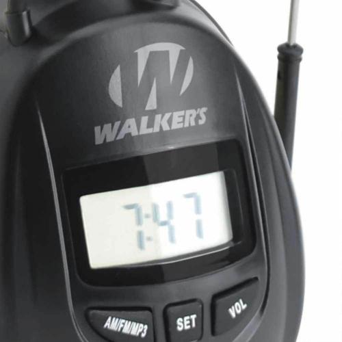 WALKER'S Digital AM/FM Radio Muff - 25dB Noise Reduction Rating Hunting Shooting Hearing Protection Electronic Earmuffs w/ Radio, MP3/CD Player Jack, 2 AAA Batteries Included