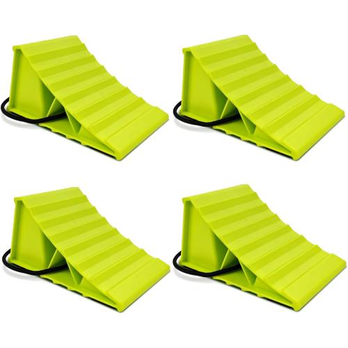 ROBLOCK 4 Pairs Wheel Chocks for Travel Trailers, Non Slip Base Heavy Duty Green Camper Wheel Chockwith Rope, Lightweight Wheel Stoppers for Cars, Camper Trucks, RVs, Easy to Carry, Green