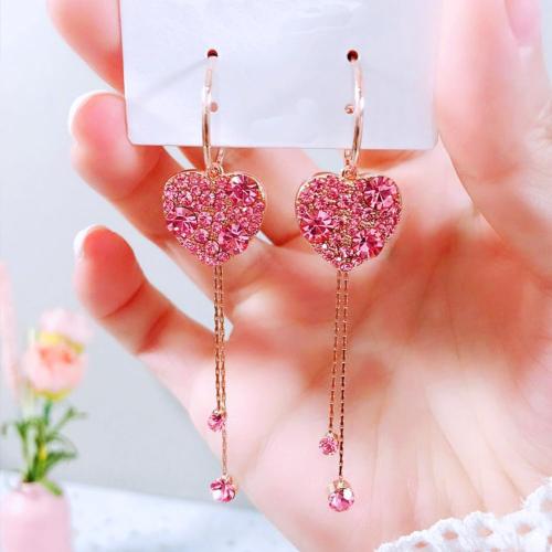 S925 Zirconia Heart Tassels Earrings Cz Crystal Love Heart Hoop Earrings Dangle Plated Silver Gold Prom Earrings for Women Birthday Jewelry Gift