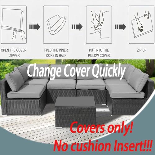 14Pcs Outdoor Cushion Covers Replacement Washable w/Zipper for 6-Seaters Sofa Patio Slipcovers Set Seat and Back Covers Only-25x25x3.15inch