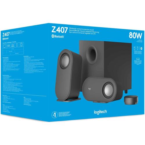 Logitech Z407 Bluetooth Computer Speakers with Subwoofer and Wireless Control, Immersive Sound, Premium Audio with Multiple Inputs, USB Speakers