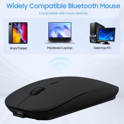 SUNGI Bluetooth Mouse for Laptop/MacBook/iPad/Android PC,Rechargable Quiet Slim Wireless Mouse with Jiggler for Windows/Linux/Tablet,Black