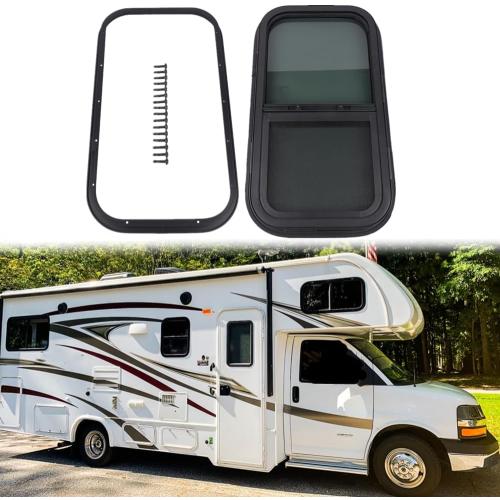 12 W x 22 H Vertical Slider RV Window Cargo Trailer with Trim Rings & Screws for Teardrop, Cargo, Horse Trailer, Marine Camper Window Replacement
