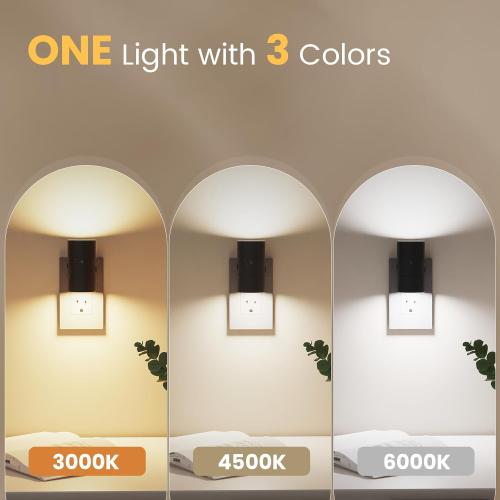 VOLISUN Night Lights Plug into Wall, Dimmable LED Nightlight with Dusk to Dawn Light Sensor, 0-100LM Adjustable Brightness, 3 Color Temperatures, Compact Size Black 4 Pack for Hallway,Bedroom,Bathroom