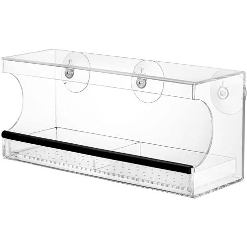 Window Bird Feeders with Strong Suction Cups 12x4x5in Acrylic Clear Bird Feeders for Window Viewing Easy-to-Clean Birdhouse Feeder