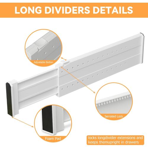 REBECAT 5 Pack Drawer Dividers for Clothes Adjustable Drawer Dividers 4 High Expandable from 15-21 for Dresser Baby Clothes Bathroom,Bedroom Kitchen and Office Storage，White