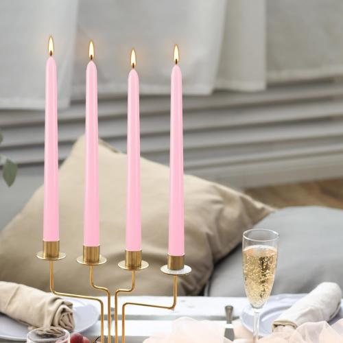 Valentine's Decorations 10 Inch Pink Taper Candles Set of 24, Dripless and Unscented Candle Sticks for Dinner, Shabbat, Halloween, Christmas, Wedding, 8 Hours