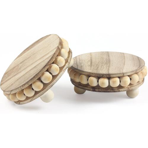 Round Wood Pedestal Stands for Decor, 2-Pack