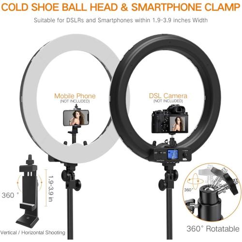 Pixel Ring Light, 19 Bi-Color LCD Display Ring Light with Stand, 55W 3000-5800K CRI≥97 Light Ring for Vlogging Selfie-Portrait Live Stream Video Photography Shooting