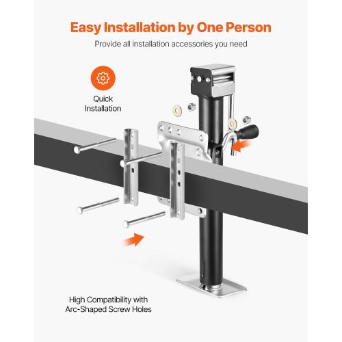 VEVOR Trailer Jack, 2500 lbs Dynamic Load Capacity, Heavy Duty Swivel Bolt-on Trailer Jack with Ergonomic Handle, 15-inch Vertical Travel, Suitable for RV, Horse, Utility, Camping and Yacht Trailers