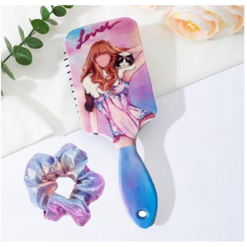 Hair Brush and 2 Scrunchies Set Inspired Detangling and Ties,Detangler Brush with Soft & Flexible Bristles for All Hair Types for Women & Girls (pink)