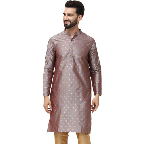 Size Medium 38 Color Brown Sojanya (Since 1958 Men'S Silk Blend Printed Only Long Kurta