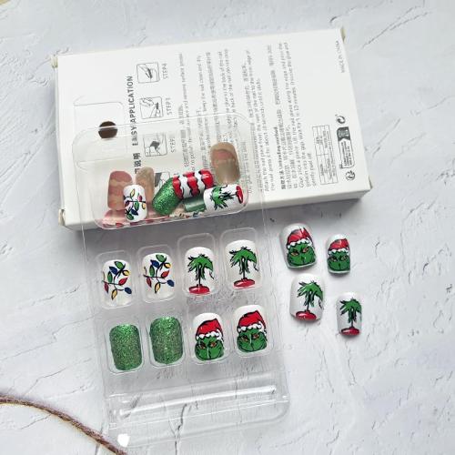 24Pcs Christmas Short Press on Nails Green Monster Fake Nails with Glue Red White Stripes Acrylic Nails Supply Holiday Winter Xmas False Nails Green Glossy Glitter Christmas Nails for Women and Girls 3pk