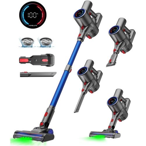 VersLife Z8 Cordless Vacuum Cleaner, 40kPa/500W Power Suction, LED Display, 6-in-1 Lightweight Stick Vacuum with Green LED Light, 6-Stages Filtration, Self-Standing for Pet Hair Hard Floor Carpet