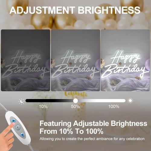 Big Size Happy Birthday Neon Sign Large - Happy Birthday Sign Large 2PCS, Happy Birthday Light Up Sign 12V with Dimmable Switch, Happy Birthday LED Sign for Backdrop, Party, Celebration, Decoration, White