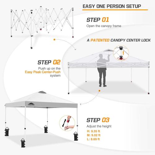 EAGLE PEAK Pop Up Canopy Tent with Wheeled Carry Bag, 8 Stakes, 4 Ropes, 4 Weight Bags, Easy Set Up Tent Canopy, 10x10 ft, 100sqft of Shade, White