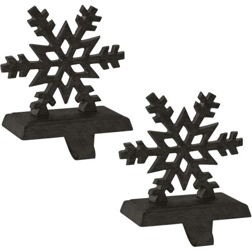 Park Designs Snowflake Stocking Hangers – Set of 4 | 6 x 5 x 2 Cast Metal Fireplace Hooks | Black Iron Finish Christmas Mantel Stocking Holders | Farmhouse Winter Holiday Décor Accent