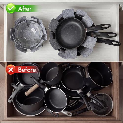 BOYAN Pot and Pan Protectors, Set of 12 and 3 Different Size, Cookware Dividers Pads/Stacking Pan Protectors/Pot Separators Pads for Protecting and Separating Pots Pans