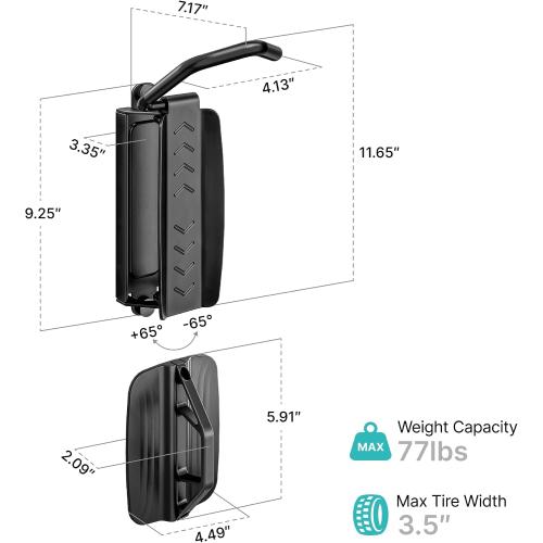 PEGZONE 4 Pack Bike Rack Garage, Bike Wall Mount Heavy Duty, Holds 77 Lbs, Swivel Bike Hangers for Garage, Adjustable Indoor Bike Storage for Bedroom Home Office, 4 Pack