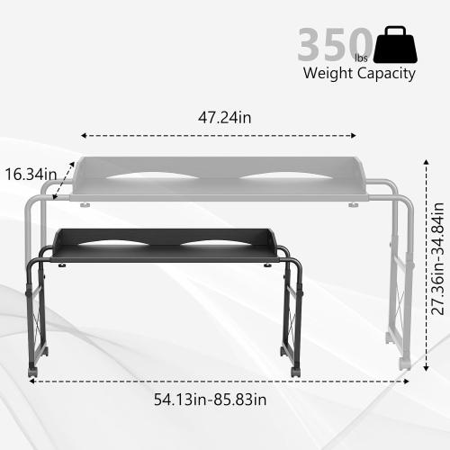 BYMECOST Laptop Desk for Bed, Adjustable Height & Length Laptop Bed Table,Overbed Table with Wheels for King & Queen Size Beds,Rolling Standing Desk,Over Bed Desk for Working Reading Eating