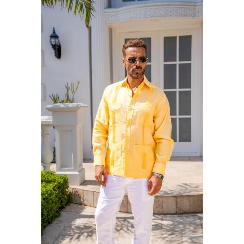 Mojito Collection Men's 2XL Guayabera Shirt Premium 100% Linen Long Sleeve