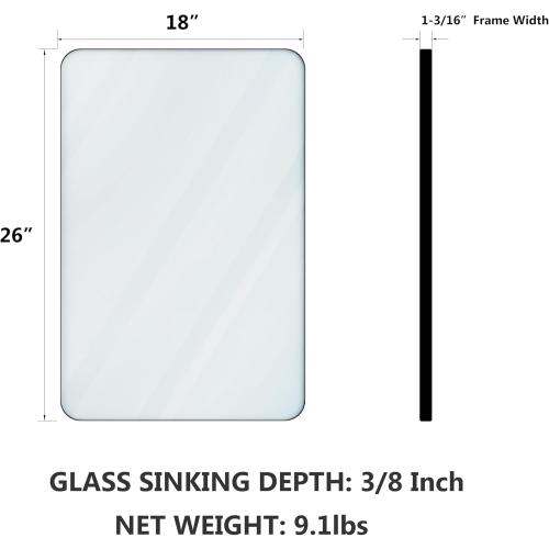 VocalStar Black Bathroom Mirror for Wall, 18 x 26 Inch Rounded Rectangle Metal Framed Bathroom Wall Vanity Mirror Farmhouse, 1/4-inch Shatterproof Glass | Ultra-Flush Hanging