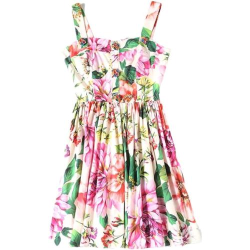 Size M Fashion Print Dress Female Holiday Dresses Flower Buttons Spaghetti Straps Sundress