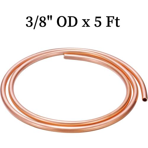 GOORY Copper Tubing 3/8 OD x 0.328 ID x 5 Ft - 99.9% C12200 Pure ACR Tube - ASTM B280 Refrigeration T2 Copper Tube Soft Coil - Round Seamless Tubing for Refrigerator HVAC System Industry DIY