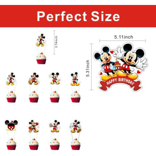 25pcs Mickey Cake Decorations with 24pcs Cupcake Toppers, 1pcs Cake Topper for Mickey Birthday Party Supplies