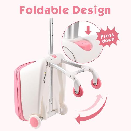 Kids Ride-on Luggage with Spinner Wheels Suitcase, Kid's Ride-On Suitcase Help Your Child Relax, Carry On Trolley Luggage (Pink)