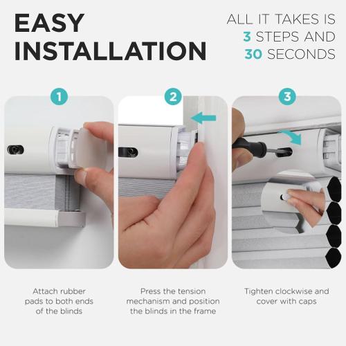 Joydeco No Tools No Drill Window Blinds for Indoor Windows, Blackout Shades Cellular Shades Cordless, No Drill Blinds for Windows, Window Shades for Home, Bedrooms, Doors (White, 36 W x 64 H)