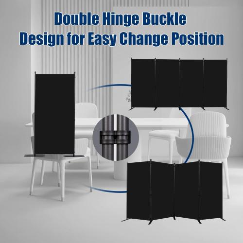 Room Divider 6FT Portable Room Dividers and Folding Privacy Screens, Fabric Divider for Room Separation, Partition Room Dividers Freestanding Wall Divider Screen Studio (Black, 4 Panel-136'')
