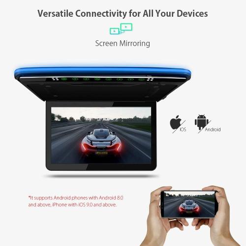 XTRONS Android Car Overhead Player 13.3 Inch Wide IPS Screen Car Roof Mount Monitor with Built-in Stereo Speakers Flip Down Overhead Car Monitor Support 8K Video, Bluetooth, WiFi, HDMI, USB, IR