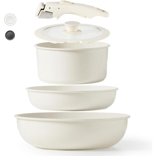 CAROTE Pots and Pans Set Non Stick, 5pcs Cookware Sets, Dishwasher/Oven/Fridge Safe, Kitchen Set, Space Saving Pots Set, Nonstick Set with Versatile Detachable Handle, Induction RV Set