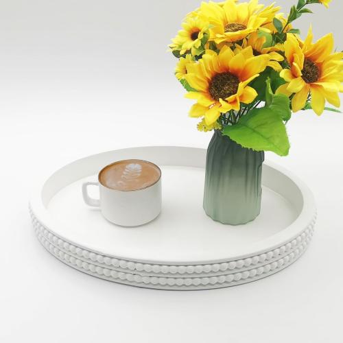 Carah & Cossh Oval Wooden Tray, Modern Decorative Tray 16''x12'', Oval Farmhouse Rustic Serving Tray, Table Centre Tray, Perfect for Storage and Display (White)