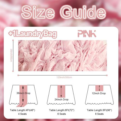 7 Pack Light Pink Cheesecloth Table Runners 35x120 Inch, Wide Pleated Boho Gauze Runner for Wedding Baby Shower Birthday Party, Semi-Sheer Rustic Table Decor
