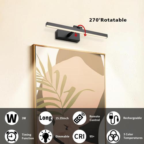 Joosenhouse Wireless Picture Light Battery Operated Gallery Light with Remote Control Rechargeable Wall Lights Black 15.35 Dimmable and Timed Off Wall Sconce Light