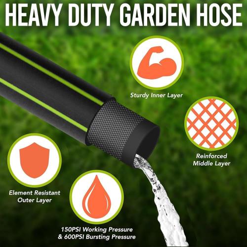 Size 100Ft x 5/8 Heavy Duty Garden Hose 100ft x 5/8” – Flexible Water Hose, Leak-Proof, Lightweight Hybrid Hose with Swivel Handle & 10 Function Spray Nozzle – Durable Outdoor Hose, Kink Free