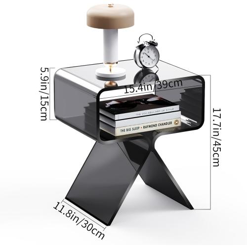 Acrylic Nightstand Side Table Modern Design Clear Home Decor Display End Table for Living Room (Black)