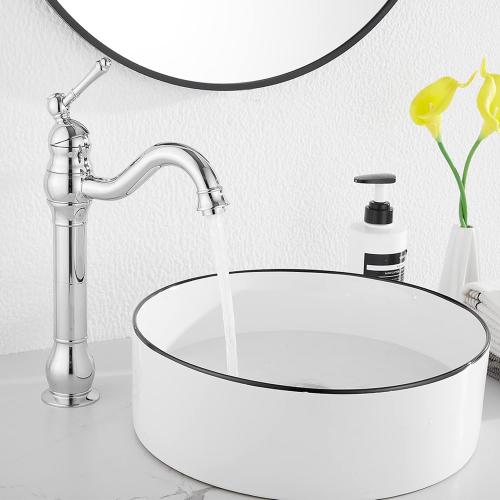 GGStudy 360° Swivel Chrome Single Handle One Hole Bathroom Sink Faucet Matching with Pop Up Drain