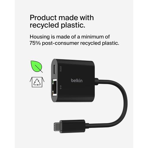 Belkin Connect USB-C to Ethernet   Charge Adapter 100W w/Gigabit Ethernet Port and USB-C Port - 10/100/1000 Mbps for Fast Internet Connection - Compatible with iPhone 17, Samsung Galaxy S25, & More