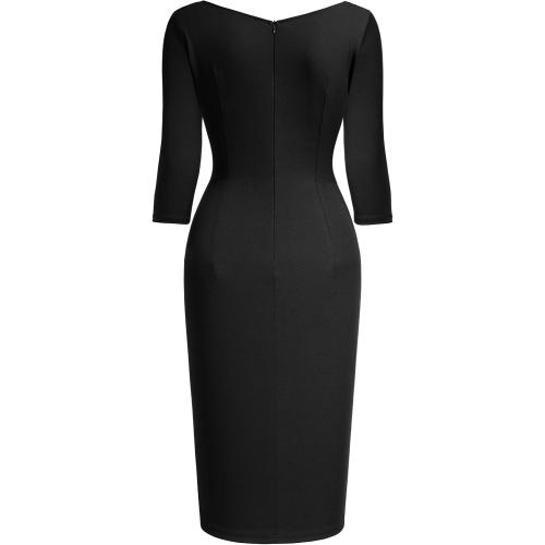 Size S.... Women's Retro 3/4 Sleeve Ruched Elegant Business Pencil Sheath Dress